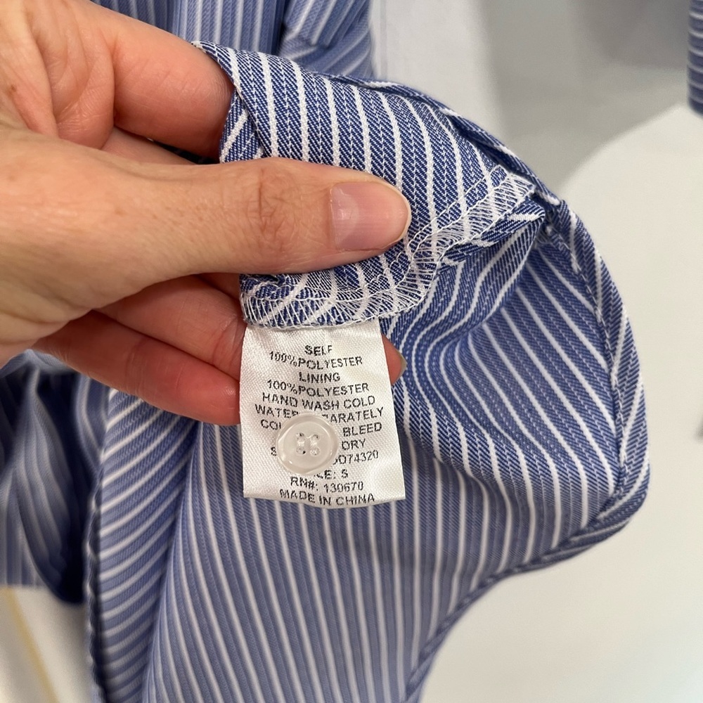 I:NA blue & white colorblock striped asymmetrical hem tie waist shirt dress NWT - Picture 10 of 16